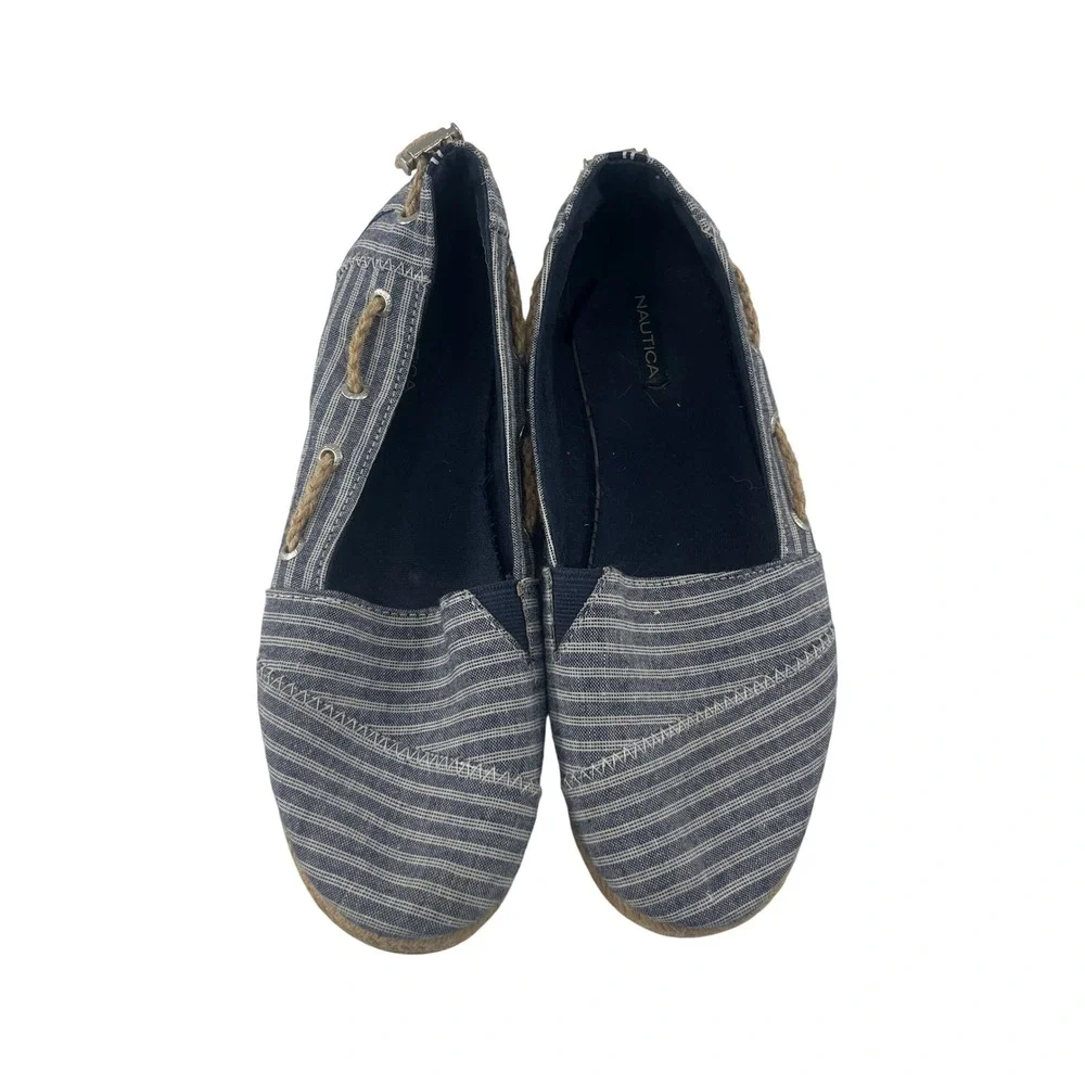 Nautica Women's Striped Boat Shoes Espadrille Flats Navy Blue Size‎ 7